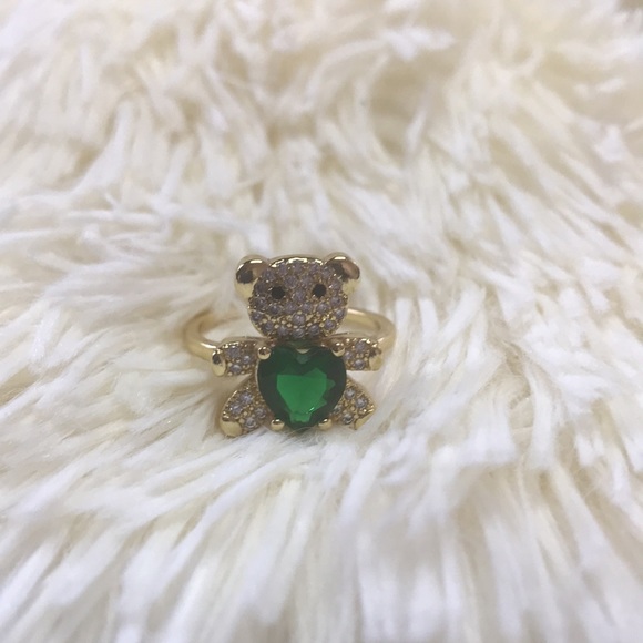 Stainless Steel Teddy Bear Ring Crystal Zircon Zircon Adjustable - Picture 3 of 3